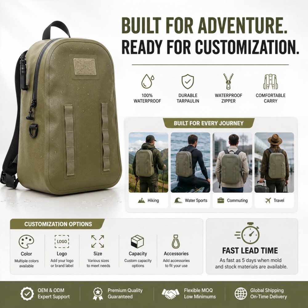 Custom airtight waterproof expedition backpack for hiking, water sports, commuting, travel, and OEM logo customization Custom airtight waterproof expedition backpack for hiking, water sports, commuting, travel, and OEM logo customization